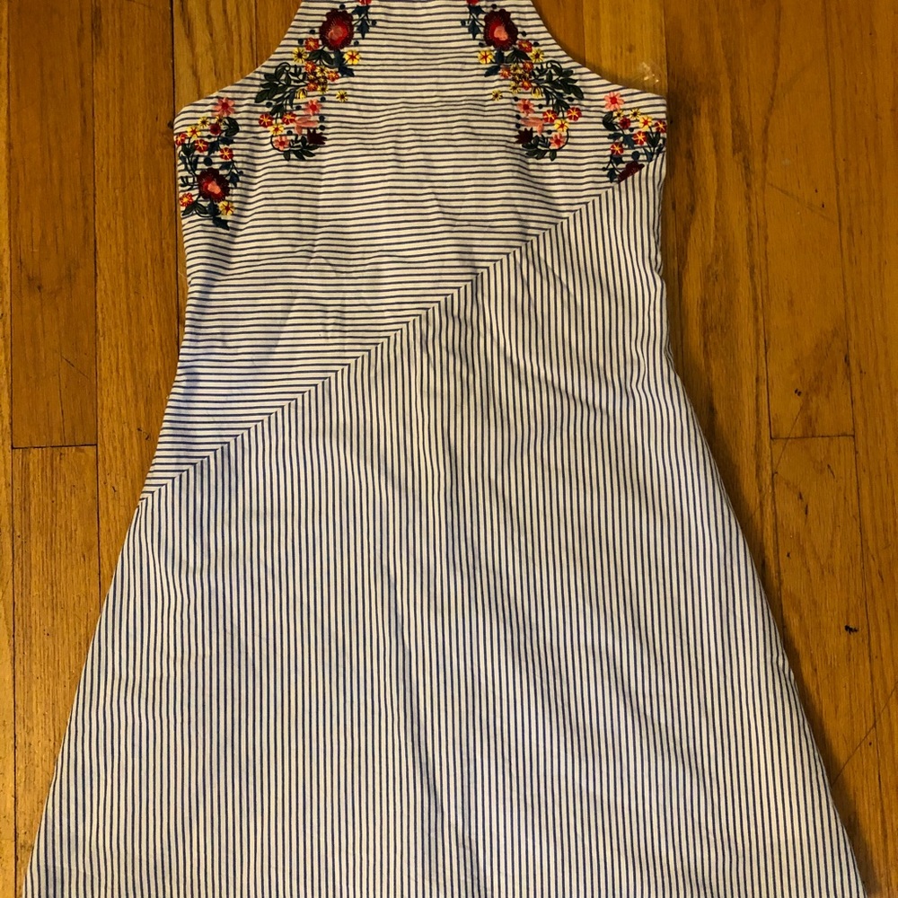 Girls stripped embroidered  Haltered Dress
